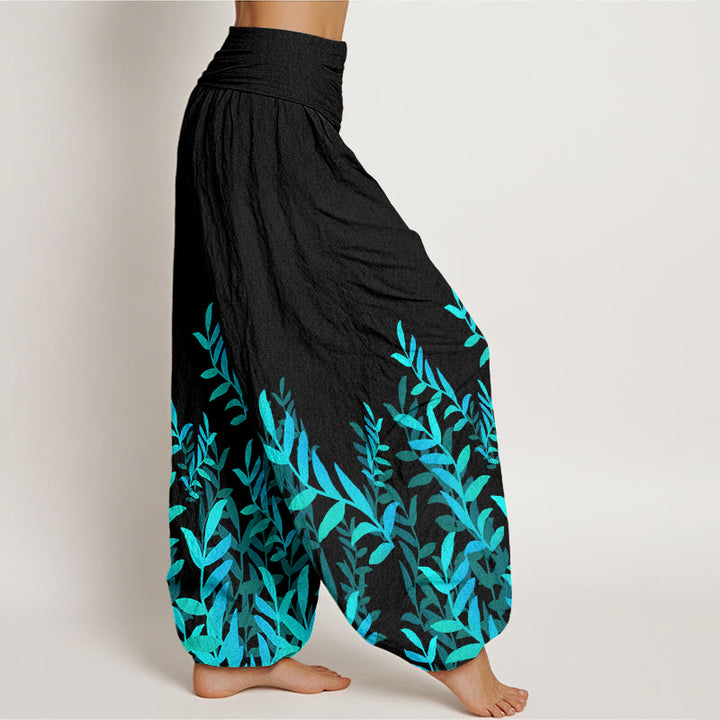 Buddha Stones Casual katoenen harembroek met bladerprint en elastische Taille voor dames - image 2
