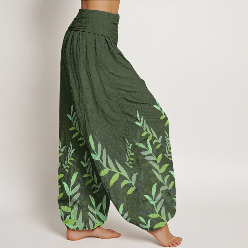 Buddha Stones Casual katoenen harembroek met bladerprint en elastische Taille voor dames - image 6