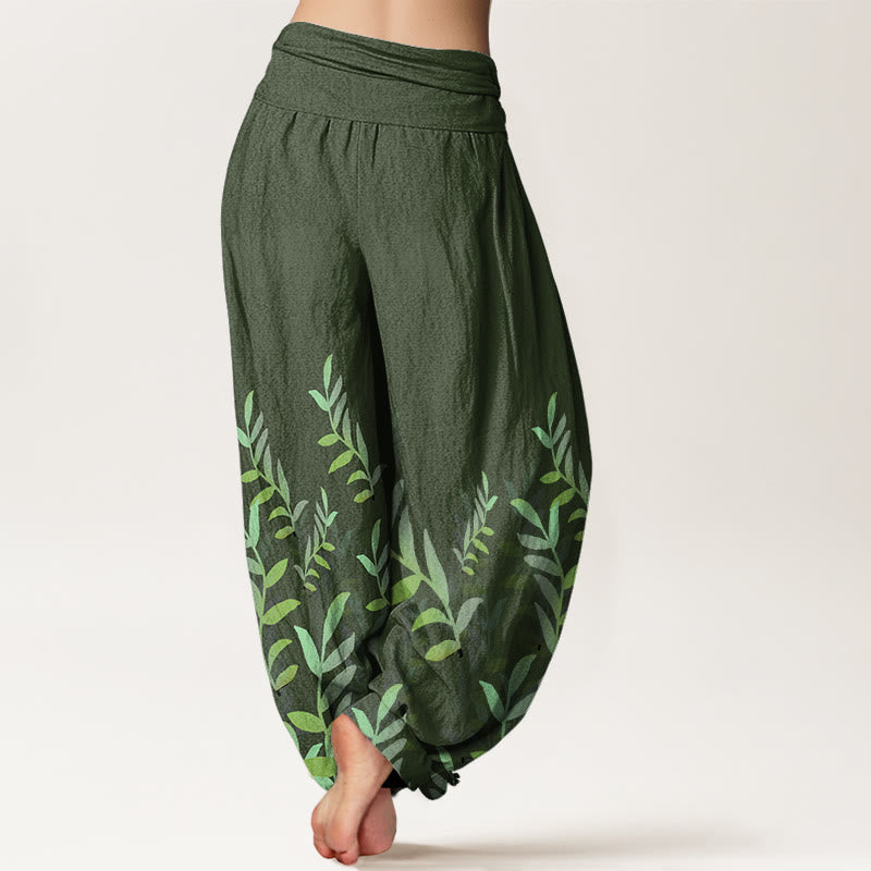 Buddha Stones Casual katoenen harembroek met bladerprint en elastische Taille voor dames - image 5
