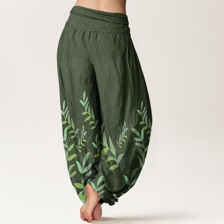 Buddha Stones Casual katoenen harembroek met bladerprint en elastische Taille voor dames - image 5