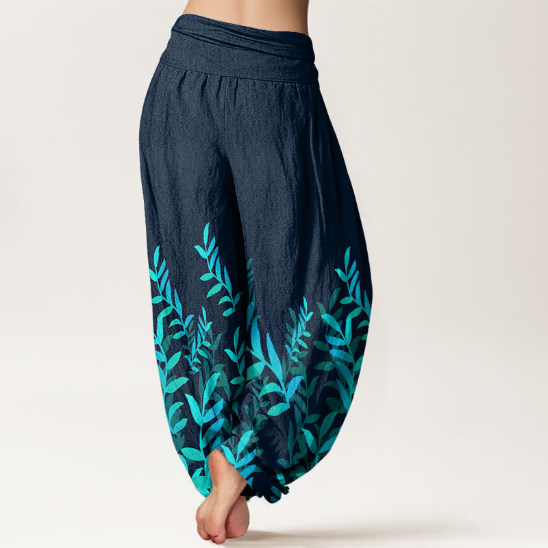 Buddha Stones Casual katoenen harembroek met bladerprint en elastische Taille voor dames - image 8