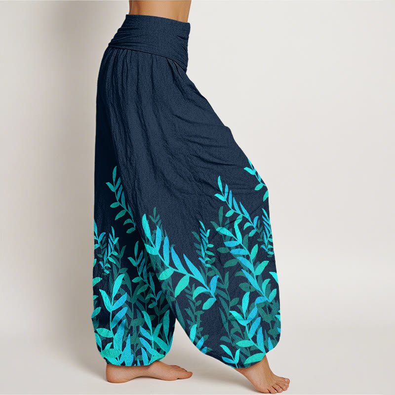 Buddha Stones Casual katoenen harembroek met bladerprint en elastische Taille voor dames - image 9