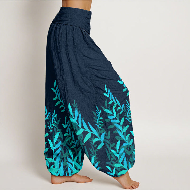 Buddha Stones Casual katoenen harembroek met bladerprint en elastische Taille voor dames - image 9