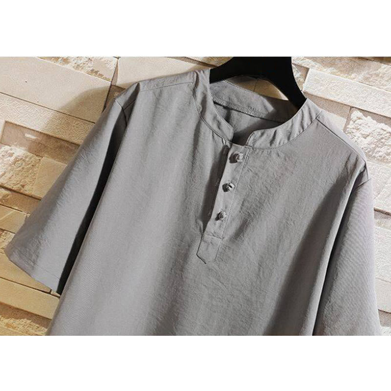 Buddha Stones Vintage casual herenoverhemdjasje met Korte mouw in effen kleur - image 1