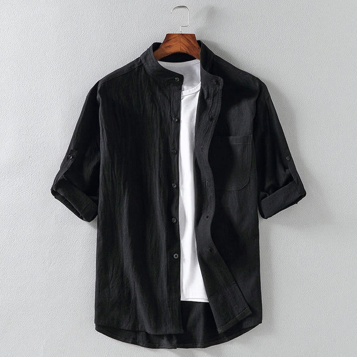 Buddha Stones Vintage Casual Effen Herenoverhemd met Enkele Rij Mouwlengte en Driekwart Mouwen en Zak - Zwart - US/UK/AU46, EU56 (5XL) - image 15