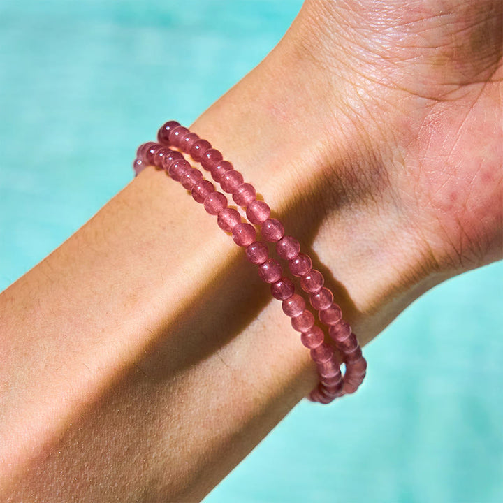 Buddha Stones Natuurlijke aardbeikwarts parel vlinder waterdruppel positieve dubbele Armband - image 8