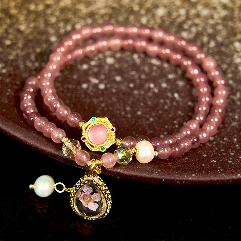 Buddha Stones Natuurlijke aardbeikwarts parel vlinder waterdruppel positieve dubbele Armband - Aardbeikwarts waterdruppel (Polsomtrek 14-16 cm) - image 4