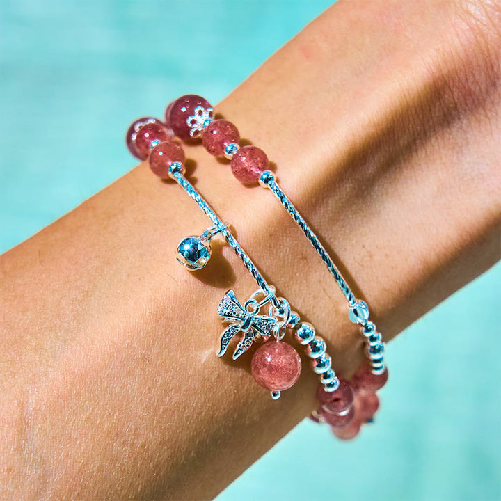 Buddha Stones Natuurlijke aardbeikwarts strikrozet bedeltje helende dubbele Armband - image 4