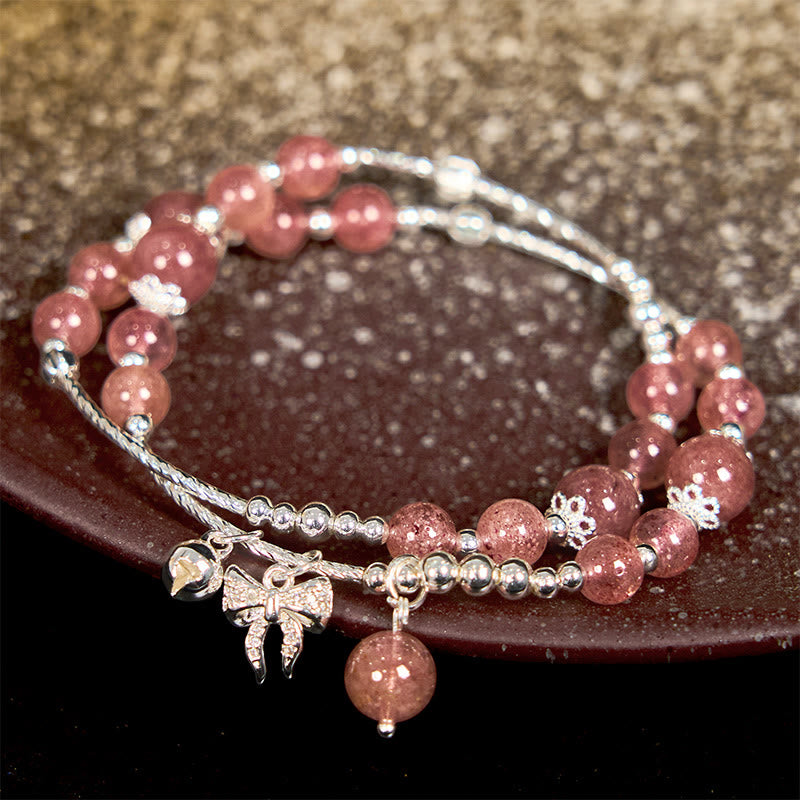 Buddha Stones Natuurlijke aardbeikwarts strikrozet bedeltje helende dubbele Armband - image 2