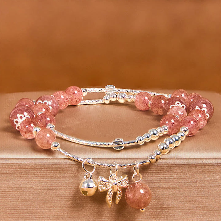 Buddha Stones Natuurlijke aardbeikwarts strikrozet bedeltje helende dubbele Armband - image 3