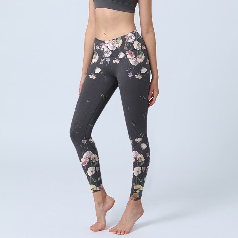 Buddha Stones Gymlegging/yogabroek voor dames met viooltjesprint - Zwart - US18, UK/AU22, EU50 (4XL) - image 0