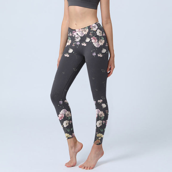 Buddha Stones Gymlegging/yogabroek voor dames met viooltjesprint - Zwart - US18, UK/AU22, EU50 (4XL) - image 0