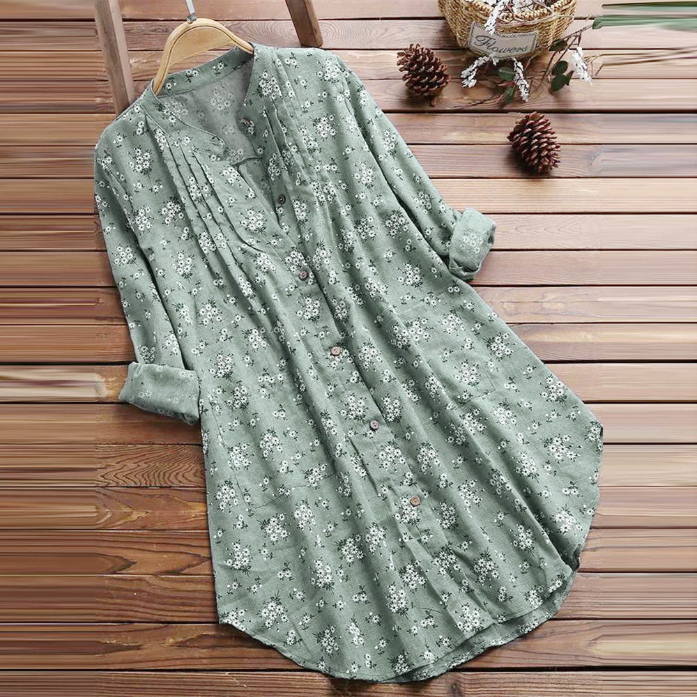Damesblouse met Lange mouw, Buddha Stones, bloemen en knopen - Lichtzeegroen - US8-10，UK/AU12-14，EU40-42 (2XL) - image 1