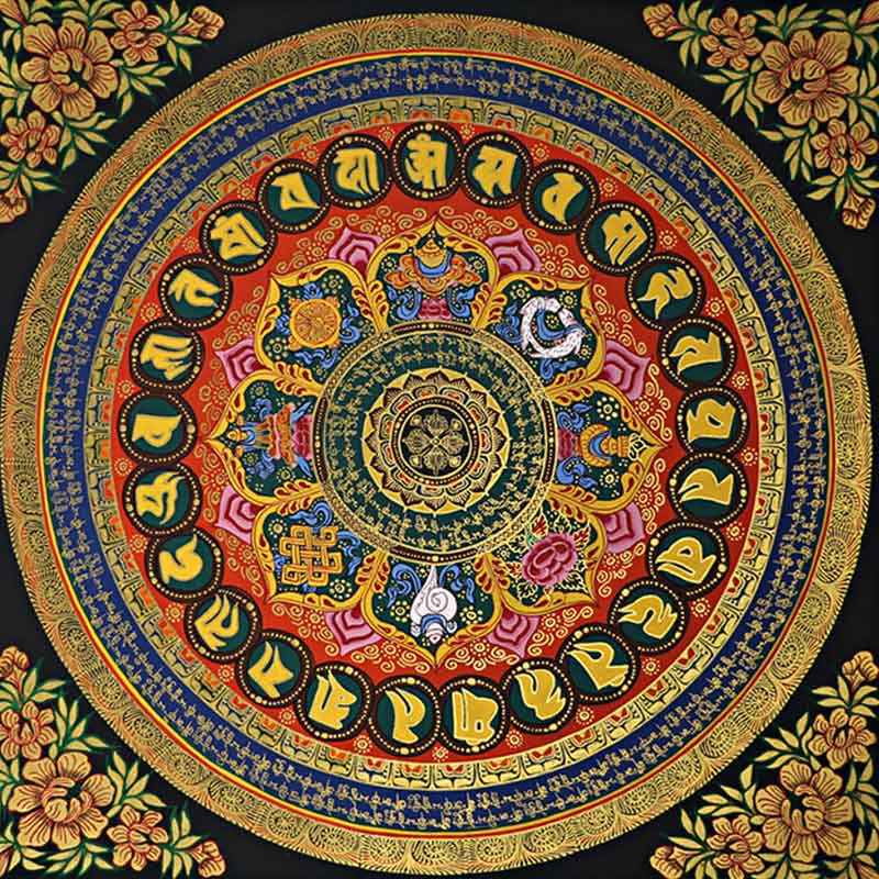 Buddha Stones Tibetaanse Thangka -schilderij Om Mani Padme Hum Schrift Handgemaakte decoratie (willekeurige stijl) - image 0