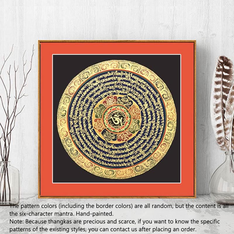 Buddha Stones Tibetaanse Thangka -schilderij met de zes ware woorden, handgemaakte decoratie, verrassingsdoos (willekeurige stijl) - 21,65*21,65 inch / 55*55 cm (Willekeurige Thangka stijl, neem contact op met de klantenservice voor beschikbare stijlen) - image 1