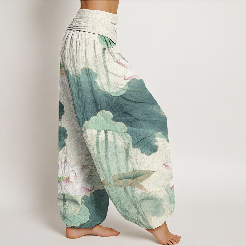 Buddha Stones Casual katoenen harembroek met lotusbloemmotief en elastische Taille voor dames - image 1