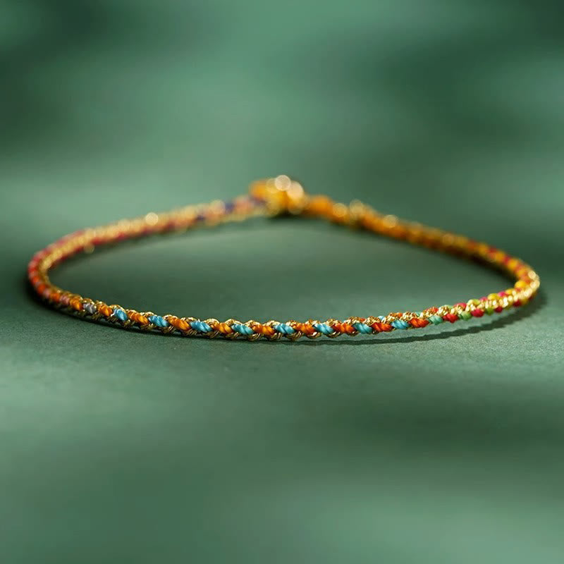 Buddha Stones Kleurrijke touw geluksmunt kralen overvloed extra dunne gevlochten Armband - Kleurrijk - Bloot touw - 20 cm - image 1