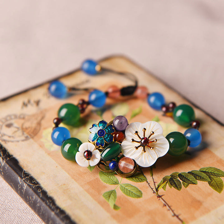 Buddha Stones Agaat schelp bloem Armband - Groene agaat &amp; blauwe agaat (Polsomtrek: 5,5-7,9 inch) - image 0