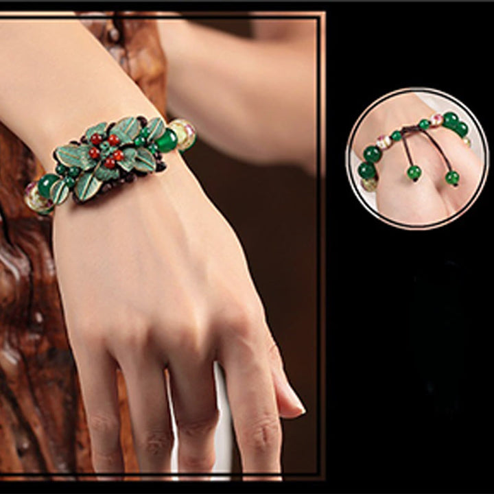 Buddha Stones Groene agaat glazen bloemkralen gevlochten knoop Armband - image 8