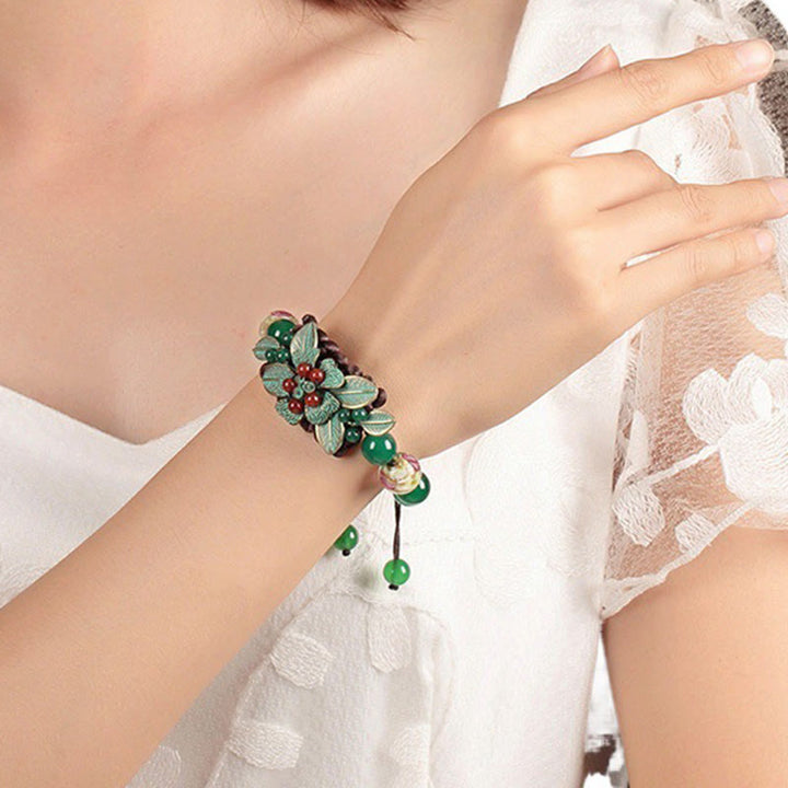 Buddha Stones Groene agaat glazen bloemkralen gevlochten knoop Armband - image 10