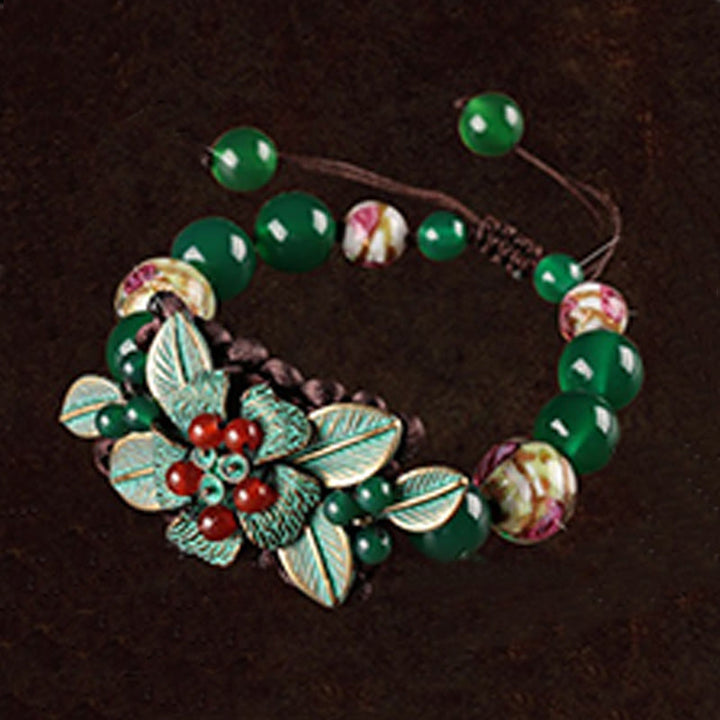 Buddha Stones Groene agaat glazen bloemkralen gevlochten knoop Armband - image 2