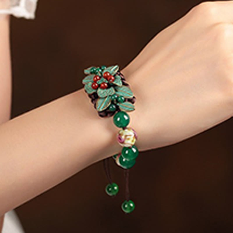 Buddha Stones Groene agaat glazen bloemkralen gevlochten knoop Armband - image 4