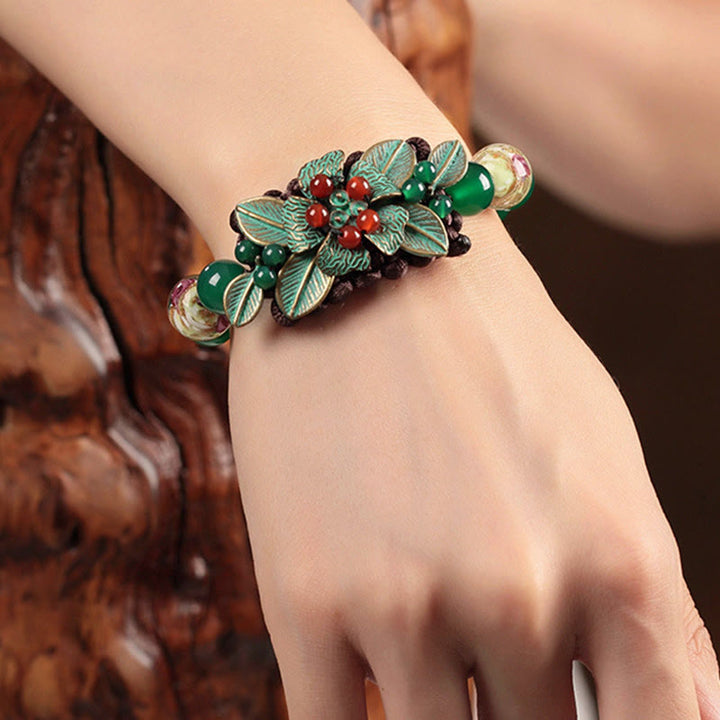 Buddha Stones Groene agaat glazen bloemkralen gevlochten knoop Armband - image 3