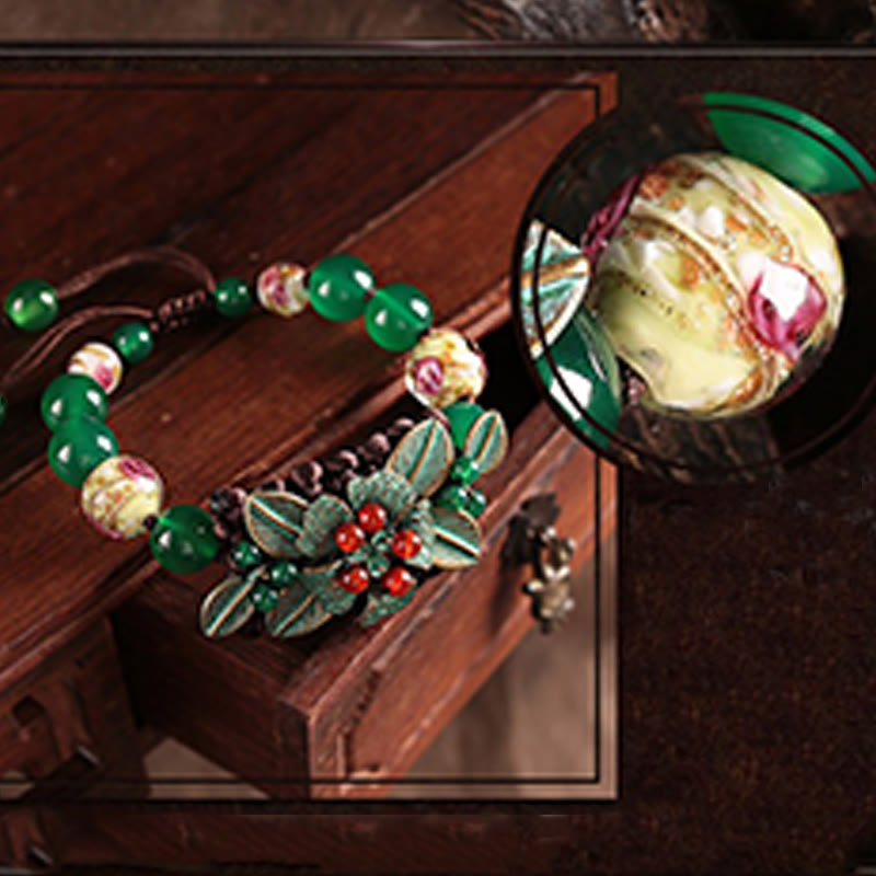 Buddha Stones Groene agaat glazen bloemkralen gevlochten knoop Armband - image 7