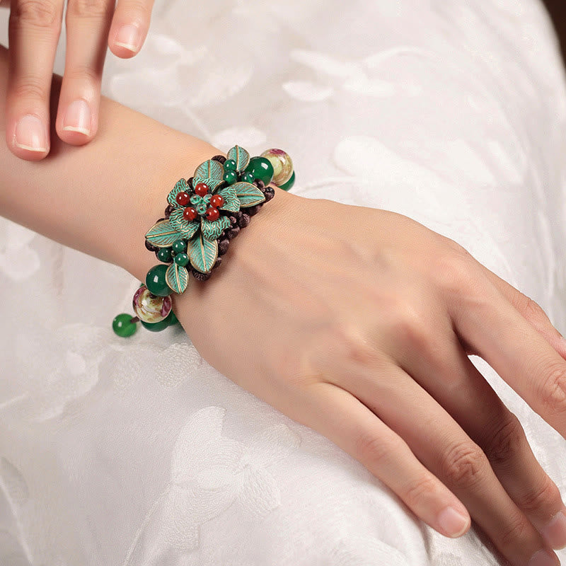 Buddha Stones Groene agaat glazen bloemkralen gevlochten knoop Armband - image 9