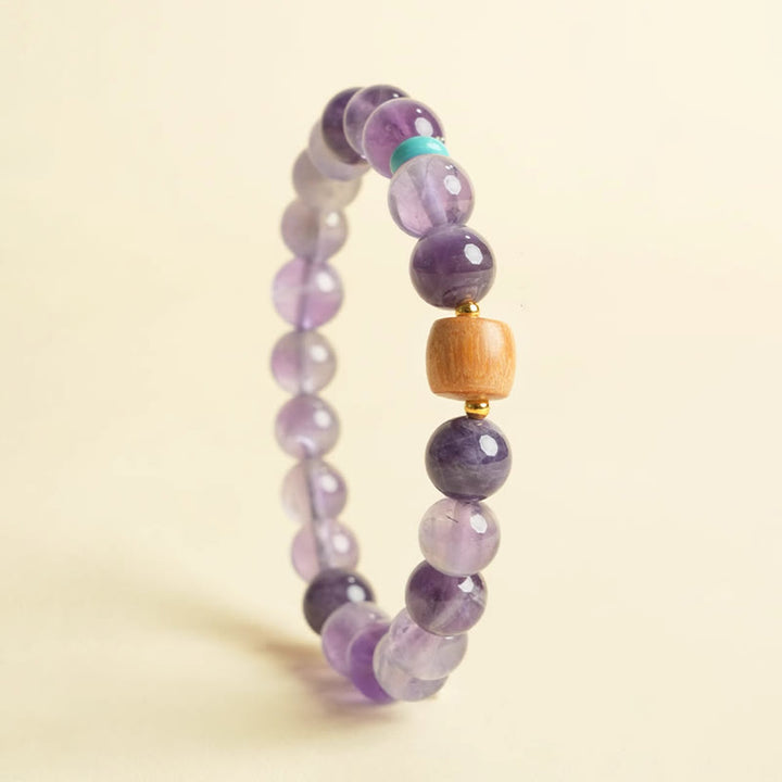 Buddha Stones Armband van houten kralen met natuurlijke amethist - image 2