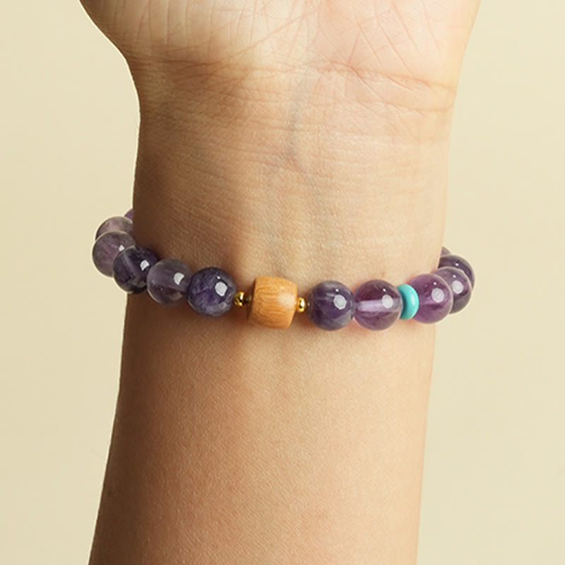 Buddha Stones Armband van houten kralen met natuurlijke amethist - image 4