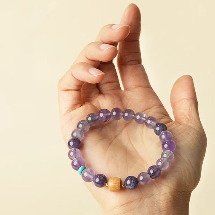Buddha Stones Armband van houten kralen met natuurlijke amethist - image 3