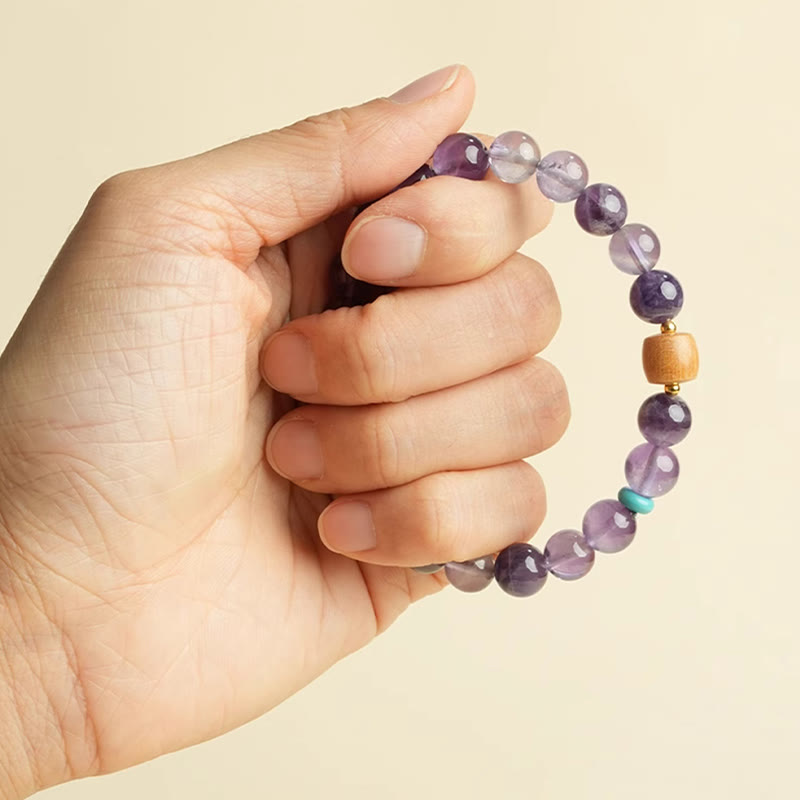 Buddha Stones Armband van houten kralen met natuurlijke amethist - image 6