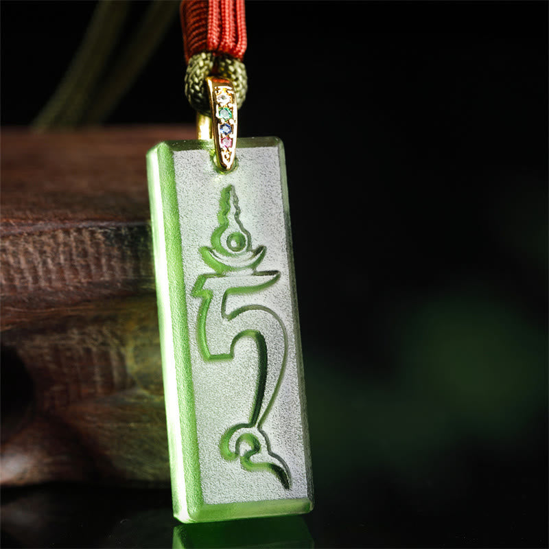 Buddha Stones Tibetaanse groene Tara Medicijn Boeddha Sanskrietpatroon Liuli Kristal Ketting - Groene Tara - image 0