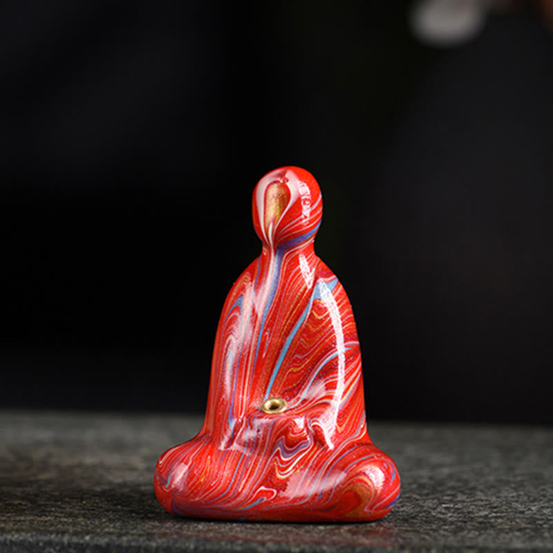 Buddha Stones Mini vormloze Boeddha houder van ebbenhout met lakafwerking voor Wierook . - Rood (willekeurige rode kleur) - image 7