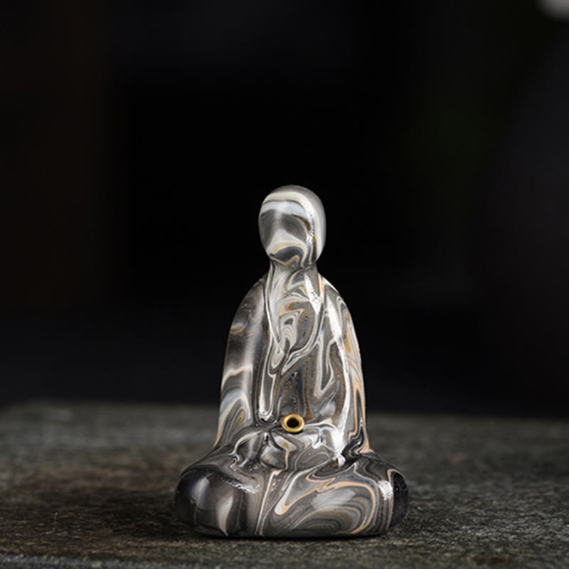 Buddha Stones Mini vormloze Boeddha houder van ebbenhout met lakafwerking voor Wierook . - Grijs (willekeurige grijskleur) - image 16