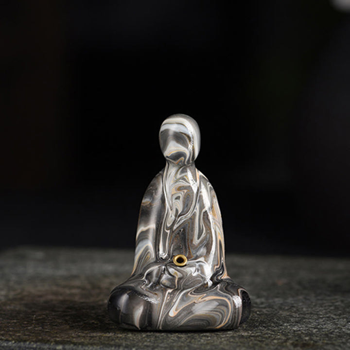 Buddha Stones Mini vormloze Boeddha houder van ebbenhout met lakafwerking voor Wierook . - Grijs (willekeurige grijskleur) - image 16