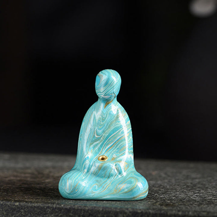 Buddha Stones Mini vormloze Boeddha houder van ebbenhout met lakafwerking voor Wierook . - Cyaan (willekeurige cyaankleur) - image 14