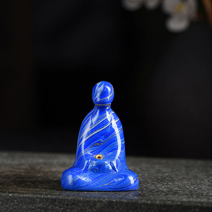 Buddha Stones Mini vormloze Boeddha houder van ebbenhout met lakafwerking voor Wierook . - Blauw (willekeurige blauwe kleur) - image 10
