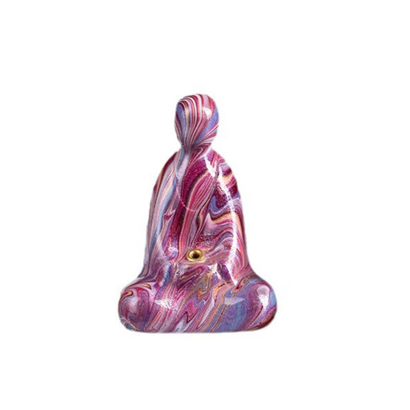 Buddha Stones Mini vormloze Boeddha houder van ebbenhout met lakafwerking voor Wierook . - Paars (willekeurige paarse kleur) - image 2