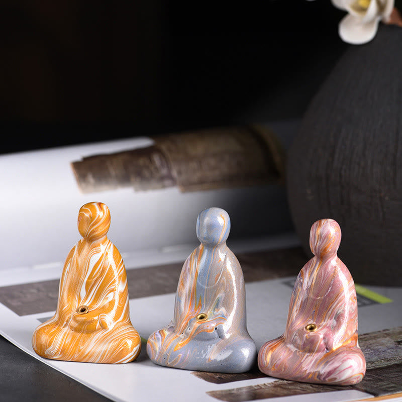 Buddha Stones Mini vormloze Boeddha houder van ebbenhout met lakafwerking voor Wierook . - image 0