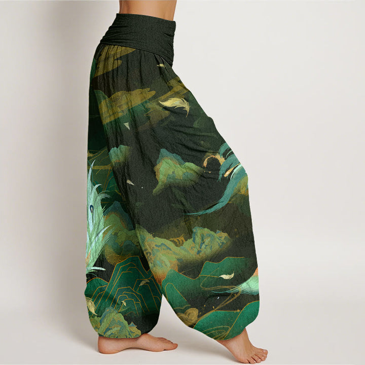 Buddha Stones Dames harembroek met elastische Taille en Phoenix-bergwolkenpatroon. - image 6