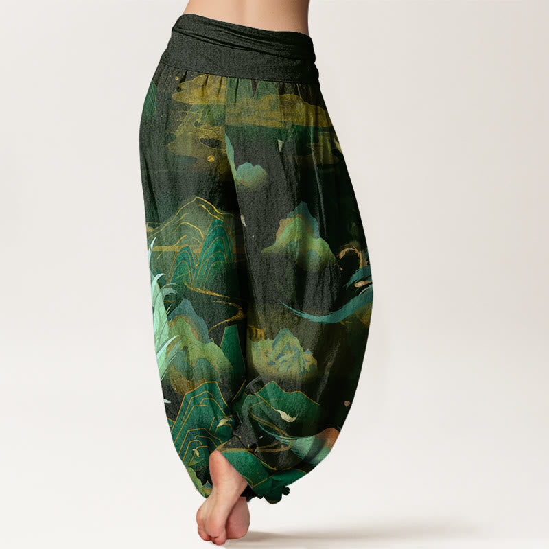 Buddha Stones Dames harembroek met elastische Taille en Phoenix-bergwolkenpatroon. - image 5