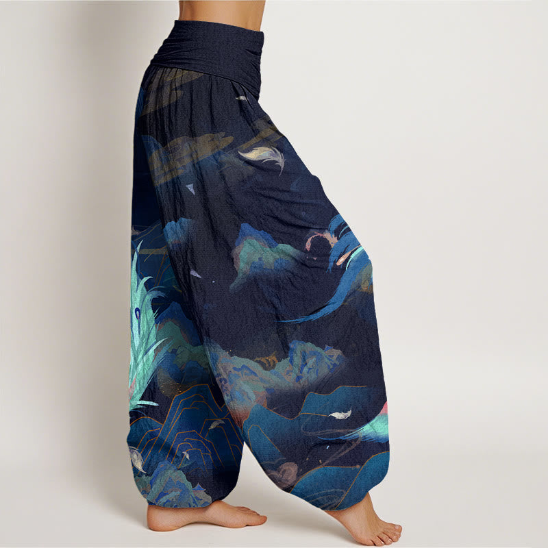 Buddha Stones Dames harembroek met elastische Taille en Phoenix-bergwolkenpatroon. - image 9