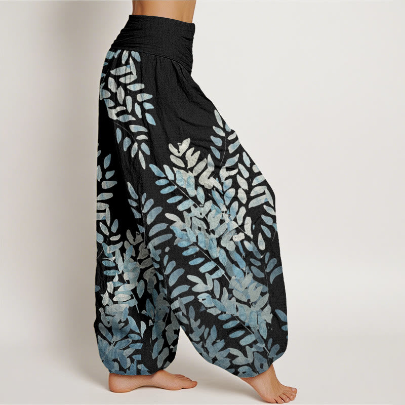 Buddha Stones Casual katoenen harembroek met in elkaar verweven bladerenpatroon en elastische Taille voor dames. - image 1