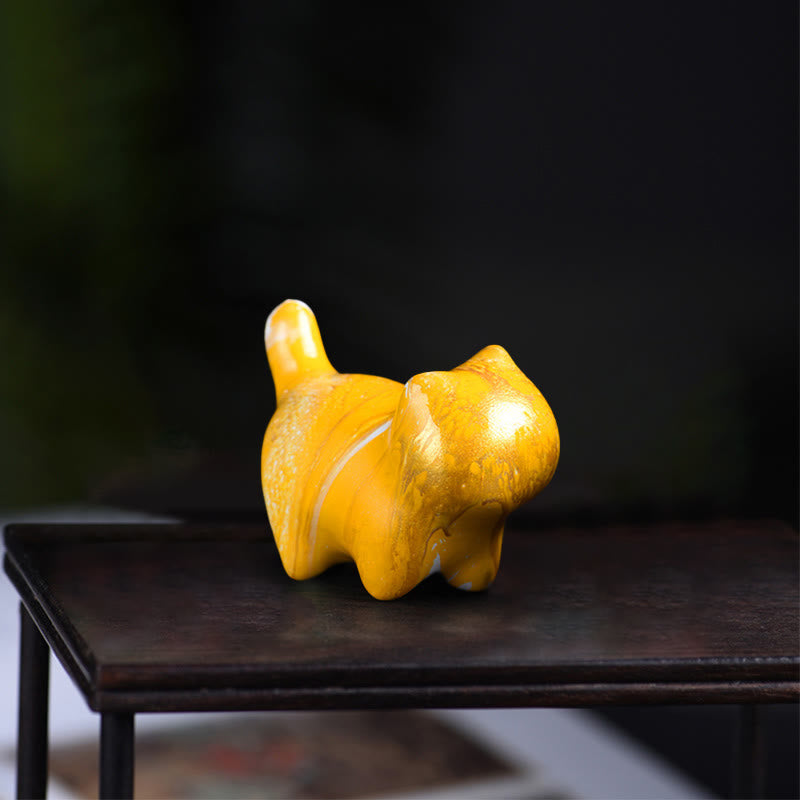 Buddha Stones Mini schattig katje van ebbenhout met lakafwerking, vredesdecoratie - Geel (willekeurige gele kleur) - image 5