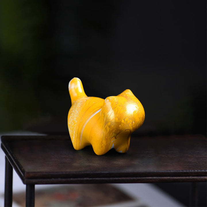 Buddha Stones Mini schattig katje van ebbenhout met lakafwerking, vredesdecoratie - Geel (willekeurige gele kleur) - image 5