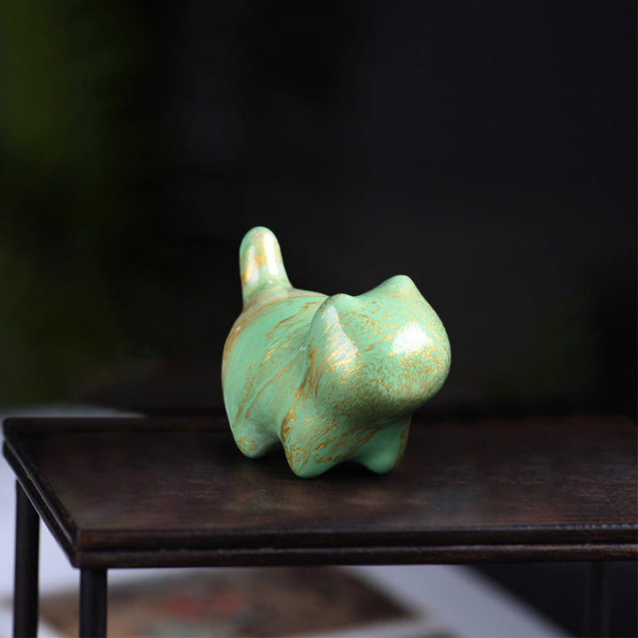 Buddha Stones Mini schattig katje van ebbenhout met lakafwerking, vredesdecoratie - Groen (willekeurige groene kleur) - image 9
