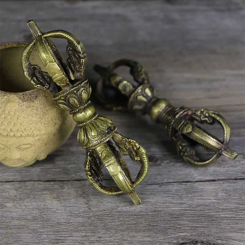Buddha Stones Handgemaakte Nepalese vijfpuntige Vajra Dorje koperen metalen decoratie - image 1