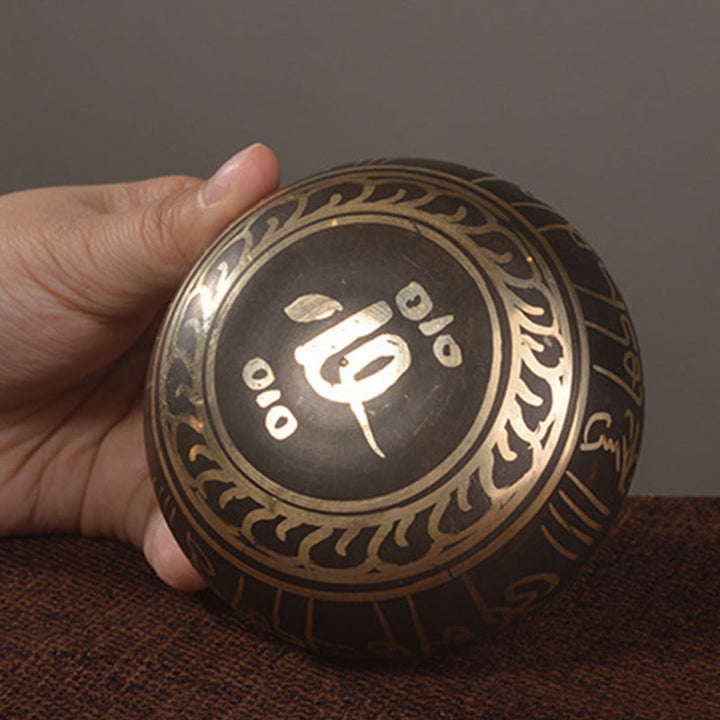 Buddha Stones Handgemaakte klankschaal met Boeddha-ogen en Bijbeltekstpatroon voor genezing en meditatie. - image 3